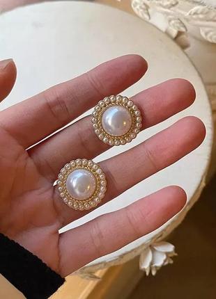 Сережки серьги білі "перламутр" перлини стильні модні нові3 фото