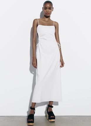 Хлопковое платье миди с вырезом, от zara
