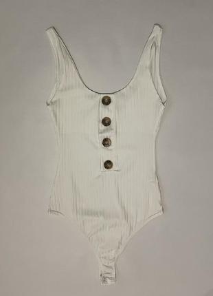 Боди белое с пуговицами в рубчик