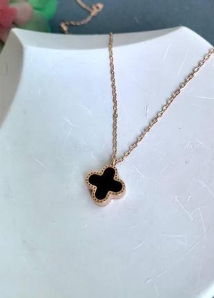 Подвеска женская клевер черный клиф van cleef, кулон четырехлистник