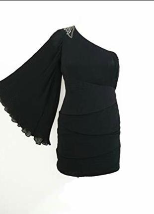 Черное шифоновое платье с гофре и драпировками2 фото