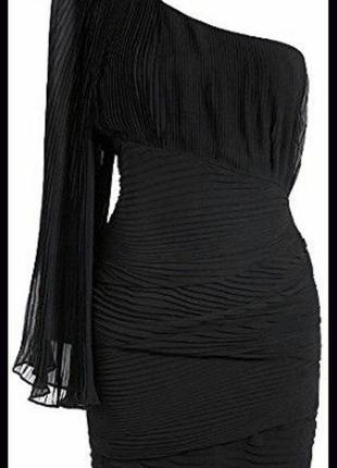 Черное шифоновое платье с гофре и драпировками3 фото