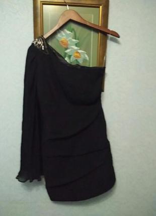 Черное шифоновое платье с гофре и драпировками4 фото