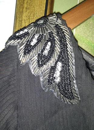 Черное шифоновое платье с гофре и драпировками5 фото