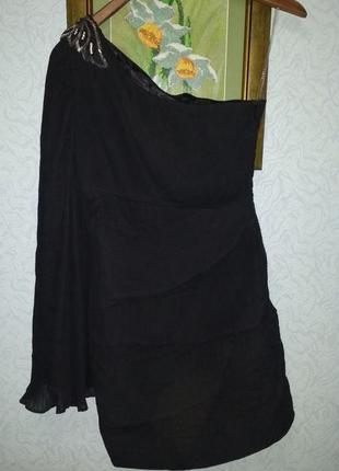Черное шифоновое платье с гофре и драпировками8 фото