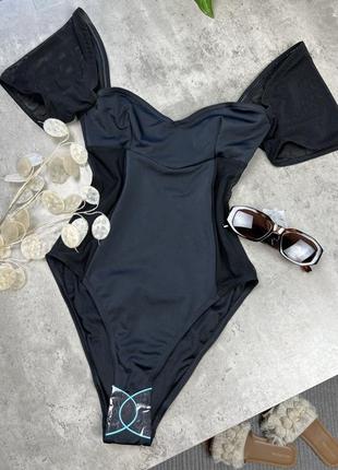 Купальник asos чорний з подвійної тканини та сітчатою вставкою