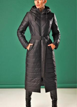 Пальто жіноче з капюшоном довге зимове чорне marshal wolf mkmo-201