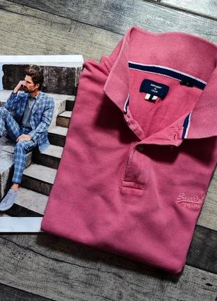 Чоловіча бавовняна модна вінтажна футболка поло superdry у рожевому кольорі розмір l