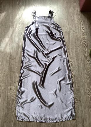Довгий атласний сатиновий сарафан сукня максі