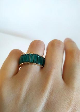 Тренд кольцо широкое с камнями кольца зеленая золотистая со стразами4 фото
