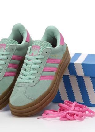 Женские кроссовки adidas gazelle bold green pink 36-37-38-39-40