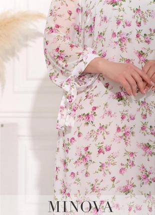 Легкое шифоновое платье свободного кроя ( белое в цветочек)3 фото