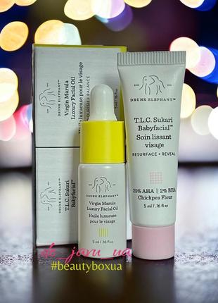 Набор drunk elephant маска tlc. sukari babyfacial и масло марулы virgin marula luxury facial oil2 фото