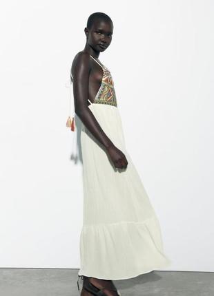 Zara -60% 💛 платье вышитое лен роскошное коттон стильное l, xl3 фото