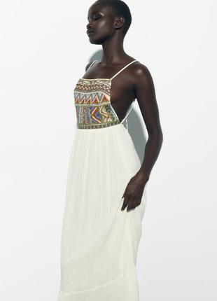 Zara -60% 💛 платье вышитое лен роскошное коттон стильное l, xl4 фото