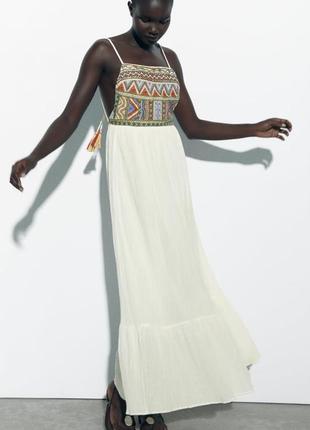 Zara -60% 💛 платье вышитое лен роскошное коттон стильное l, xl5 фото
