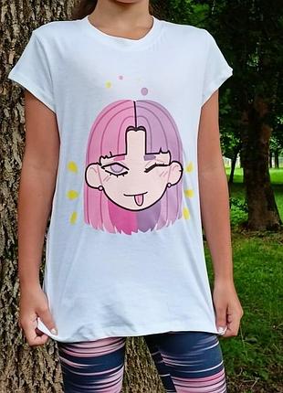 Футболка для девочек,принт "emoji" 10-16 лет 2