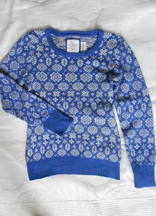 Голубой синий новогодний свитер с орнаментом снежинки