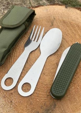 Походный набор столовых приборов (ложка,вилка,нож) для военных, охотников, рыбаков2 фото