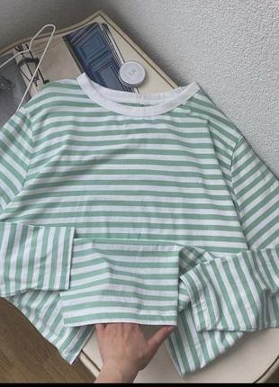 🤍котонова оверсайз тельняшка в зелену смужку🌿