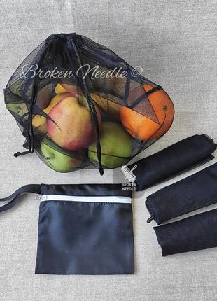 Еко мішечки чорні набір 4 шт+чохол органайзер, еко-торба, еко пакети