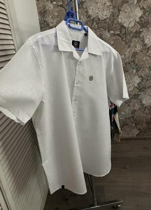Большая белая полупрозрачная рубашка с миксом льна2 фото