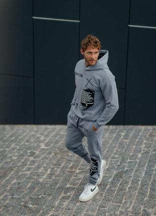 Чоловічий теплий костюм на флісі сірий m-2xl