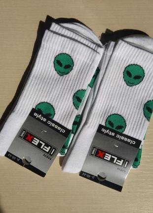 Мужские демисезонные носки высокие flex хлопок 40-44 белые с приколами 1