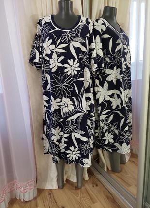 Котоновое в цветы 💐 платье 👗 большого размера