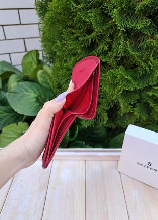 Женский кожаный кошелёк на магнитной застёжке sezfert бордовый6 фото