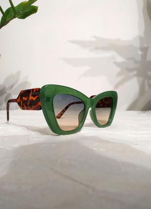Тренд очки солнцезащитные зеленые большие трапеция очки леопард коричневые4 фото