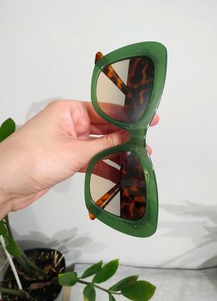 Тренд очки солнцезащитные зеленые большие трапеция очки леопард коричневые8 фото