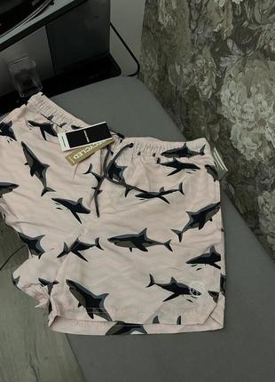 Пляжні плавальні шорти плавки у візерунок принт акул1 фото