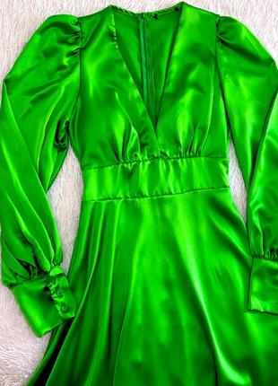 Яркое сатиновое платье mos mos салатового цвета2 фото