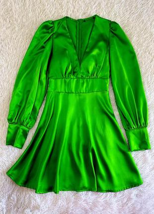 Яркое сатиновое платье mos mos салатового цвета3 фото