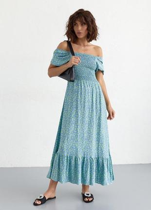 Женское длинное платье с эластичным поясом fame istanbul - джинс цвет, s (есть размеры)8 фото