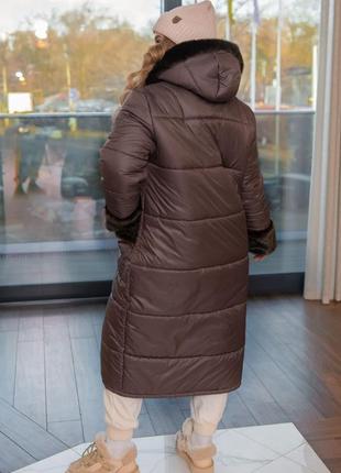 Женское стильное теплое зимнее пальто длинное удлиненное зима тренд батал больших размеров с норкой белая зимняя куртка пуховик9 фото