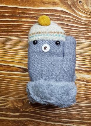 Рукавиці дитячі вовняні подвійні з хутром відворотом 15 см