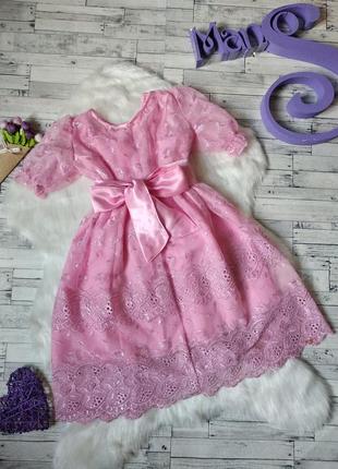 Нарядное розовое платье для девочки из гипюра с поясом4 фото