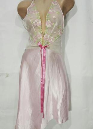 Angel story пеньюар ночная рубашка атлас с кружевом  розовая италия размер м