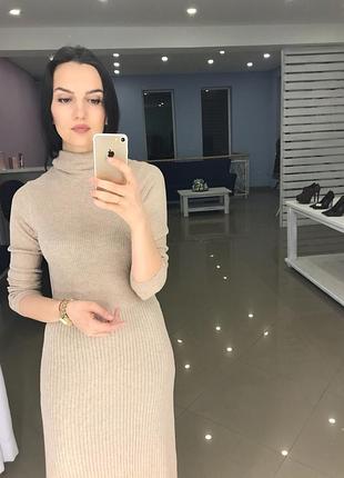 Базовое платье миди mango в рубчик бежевого цвета l