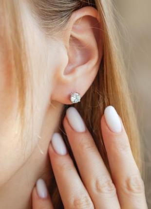 Серебряные серьги с одним камушком, вкрутки, пусеты, 925 проба