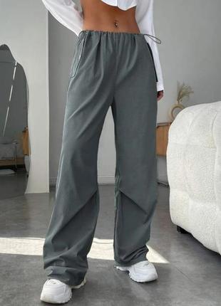 Широкие брюки с кулиской мод. 204баоб ✅размеры: 42-44, 46-48 ✅ткань: плащевка повседневный стиль. отличное качество! 👍 ✅цвета: черный, беж, графит4 фото