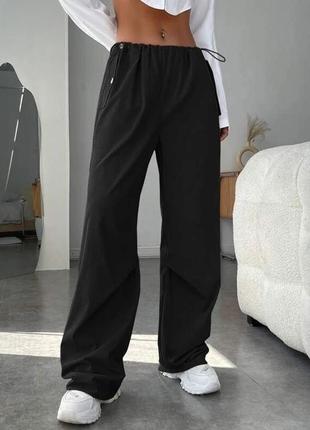 Широкие брюки с кулиской мод. 204баоб ✅размеры: 42-44, 46-48 ✅ткань: плащевка повседневный стиль. отличное качество! 👍 ✅цвета: черный, беж, графит8 фото