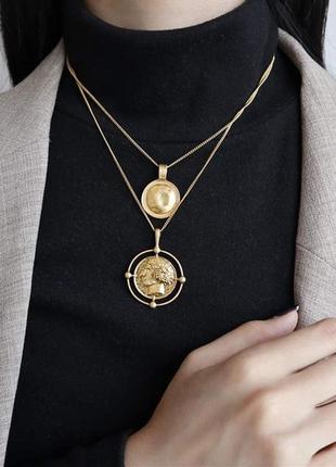 Подвеска медальон монеты цепочка трендовое ожерелье модное стильное кулон золотое