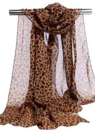 Женский леопардовый шарф платок шифоновый 150см*70см