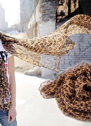Женский леопардовый шарф платок шифоновый 150см*70см