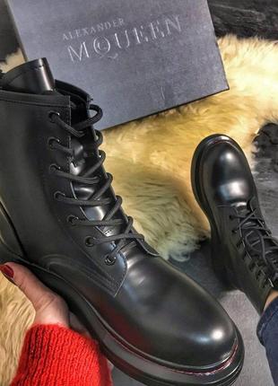 Крутые женские ботинки alexander Logoed boots black, чёрные демисезонные маквин