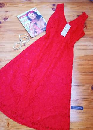 Платье/ красное платье/ платье из кружева/ красивое платье миди/ праздничное платье