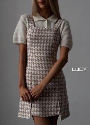 Твідовий сарафан плаття клітинка клітка на бретелях пряме плаття сукня розрізи...